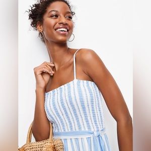Fashionable Jumpsuit Blue and White Summer linen cute outfit
